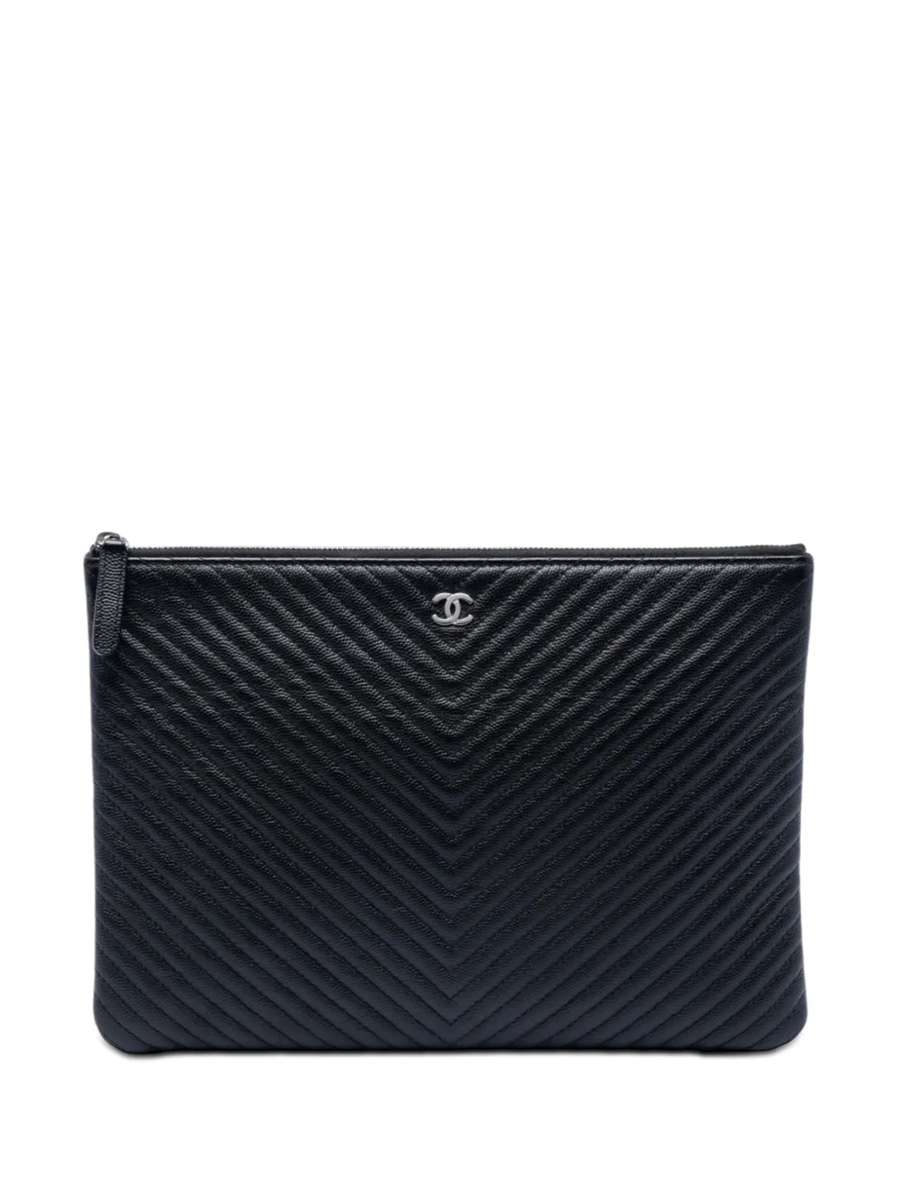 CHANEL Pre-Owned Clutch Caviar O Case media in pelle Caviar con motivo Chevron CC 2016-2017 - Nero