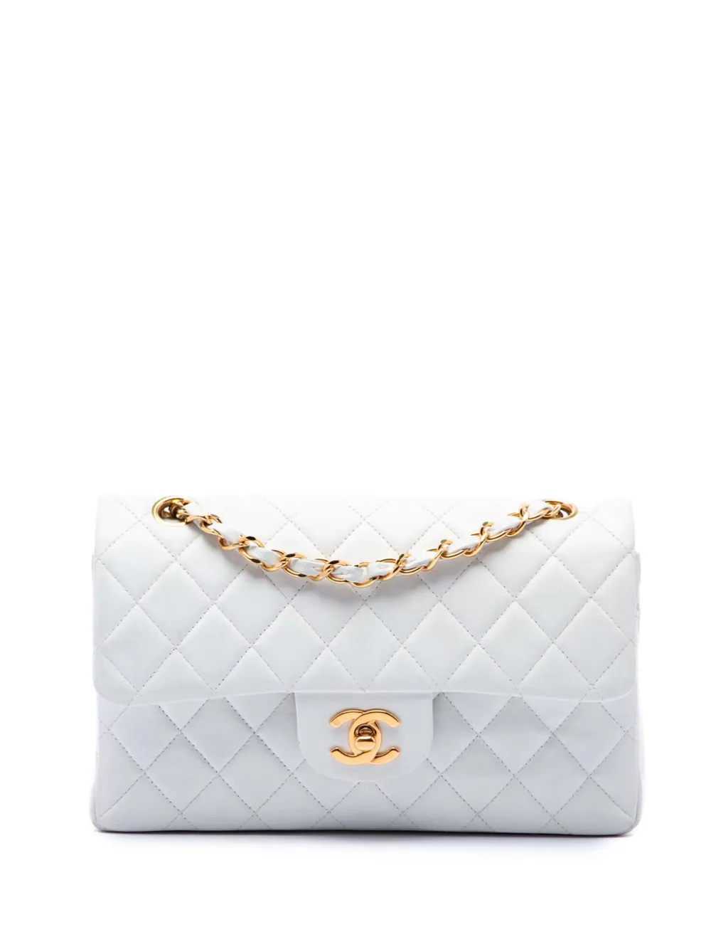 CHANEL Pre-Owned Borsa a spalla Classic Double piccola in pelle di agnello con battente 1997-1999 - Bianco