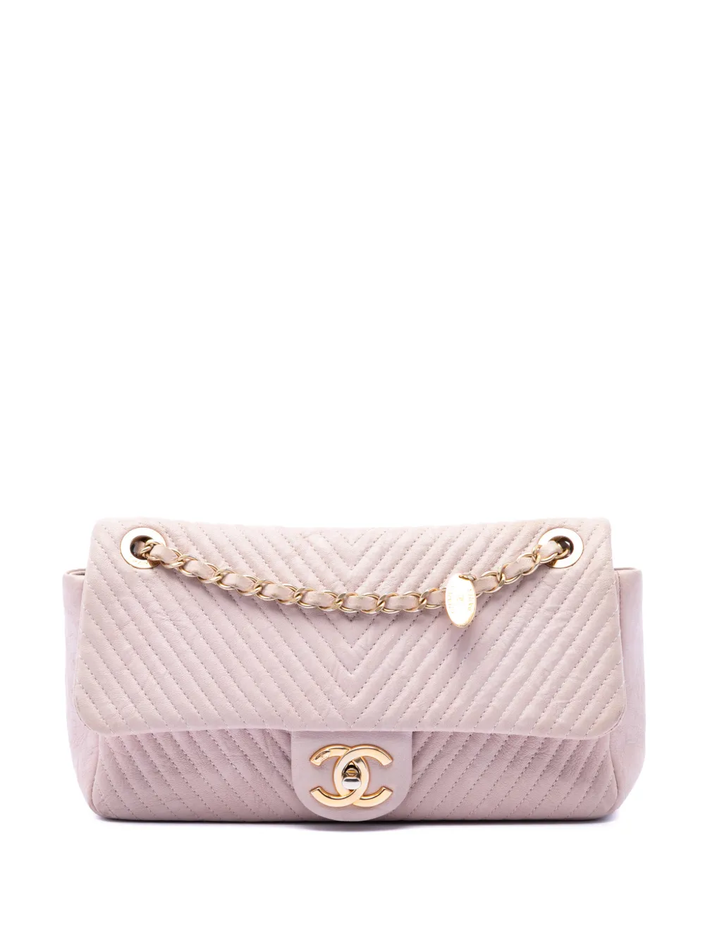 CHANEL Pre-Owned Borsa a spalla Surpique media in pelle di vitello con effetto stropicciato, motivo chevron, battente e ciondolo Medallion 2015-2016 -