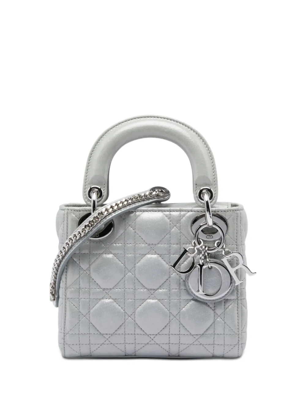 Christian Dior Pre-Owned 2016 Mini Iridescent Lambskin Cannage Lady Dior satchel - Silver