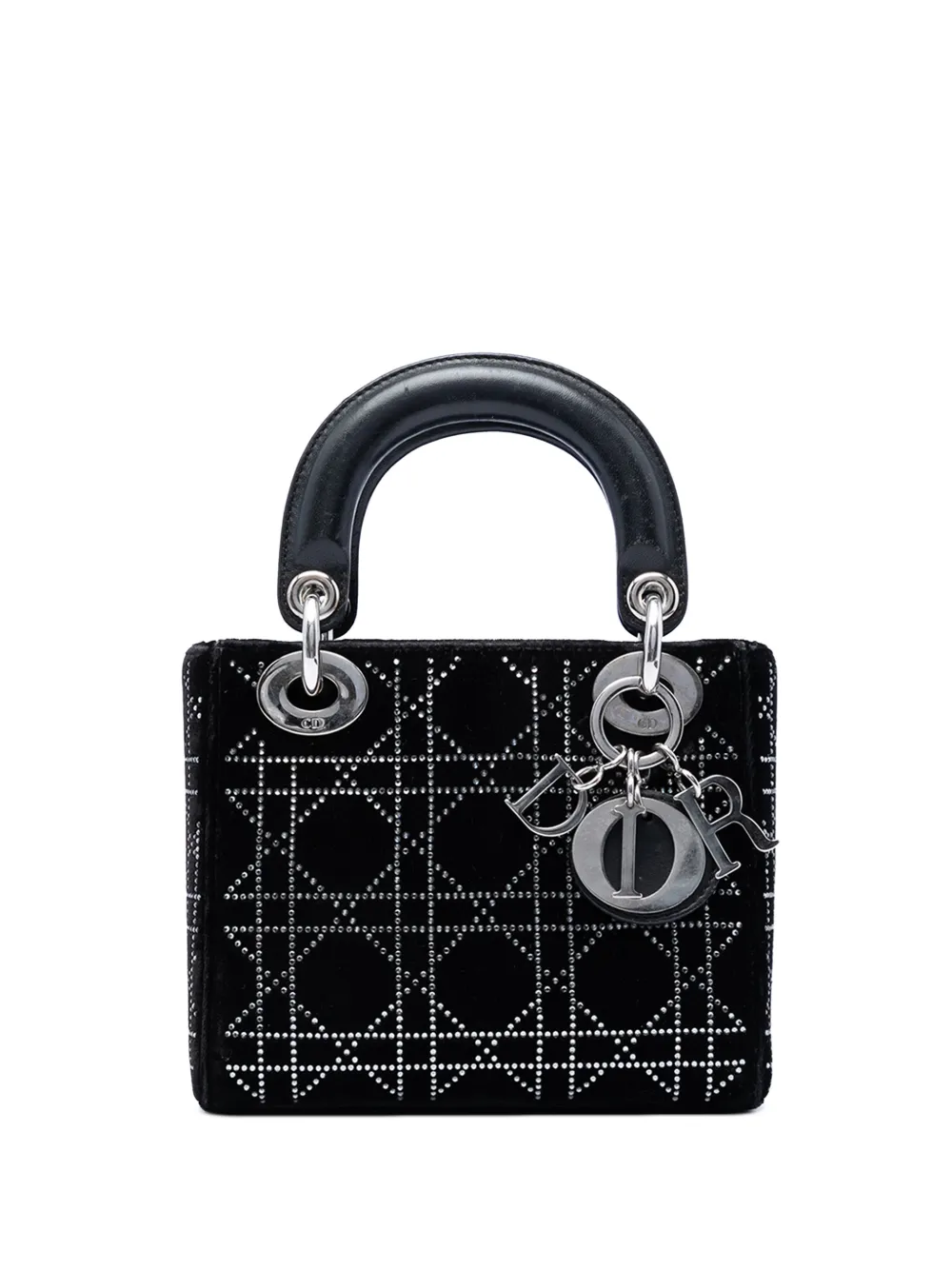Christian Dior Pre-Owned Borsa a tracolla Lady Dior mini in raso con motivo Cannage e cristalli 2011 - Nero