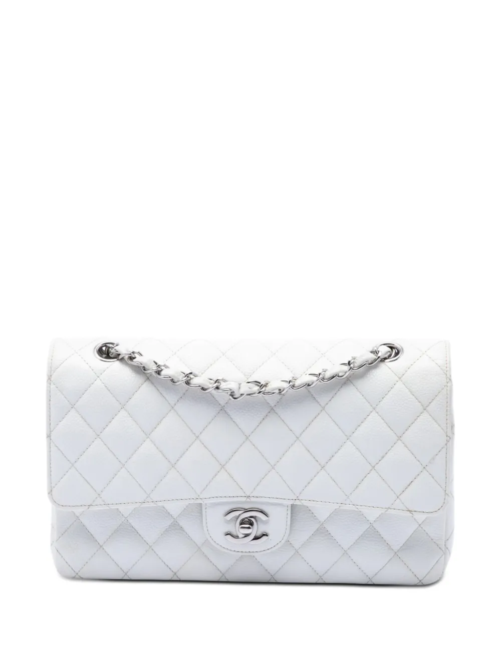 CHANEL Pre-Owned Borsa a spalla Double Flap foderata media in pelle Caviar 2006-2008 - Bianco