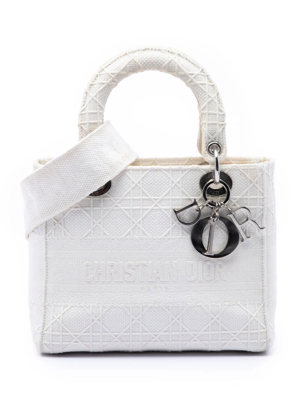 Christian Dior Pre-Owned 2020 mittelgroße Cannage Lady D Lite Satchel-Tasche aus Canvas - Weiß