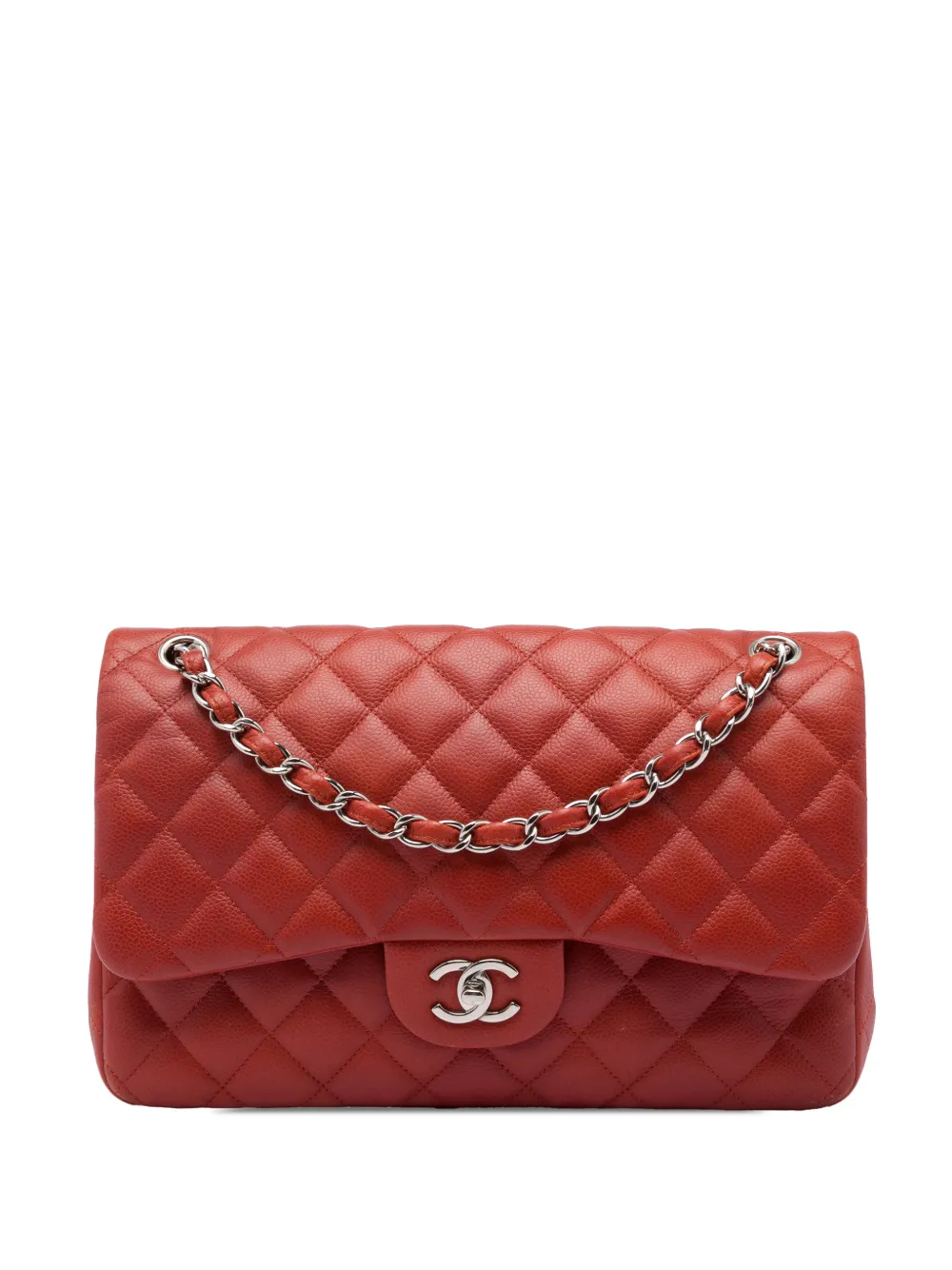 CHANEL Pre-Owned Borsa a spalla Double Flap Jumbo in pelle Caviar 2010-2011 - Rosso