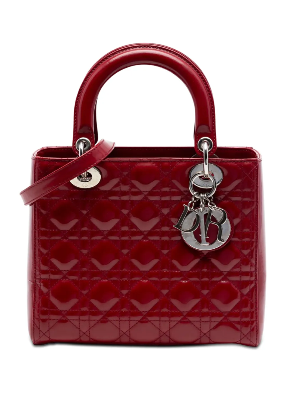 Christian Dior Pre-Owned 2012 Medium Patent Cannage Lady Dior satchel - Red