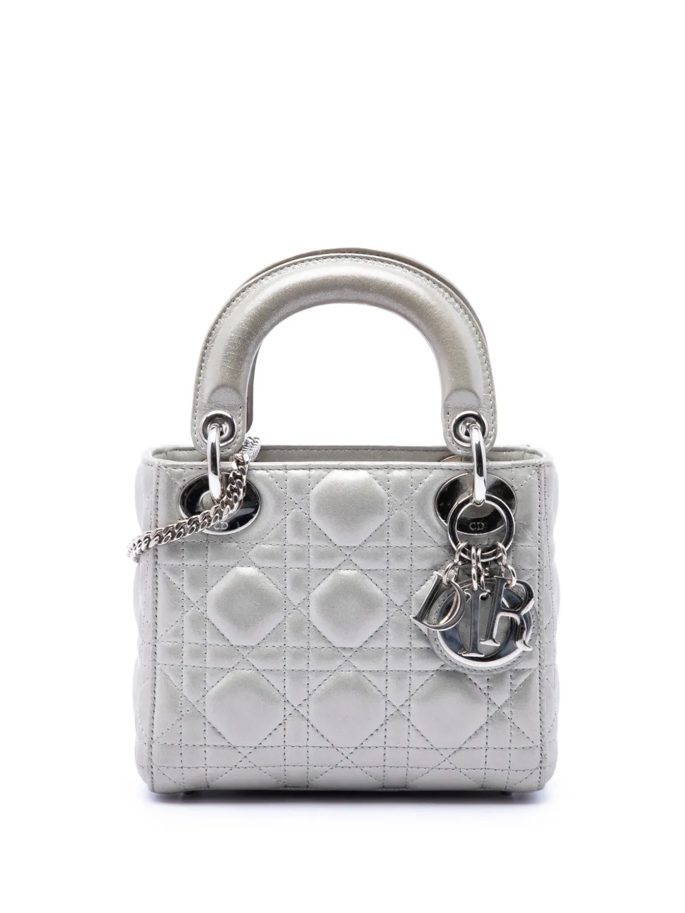 Christian Dior Pre-Owned Borsa a tracolla Lady Dior mini in pelle di agnello iridescente con motivo Cannage 2016 - Argento