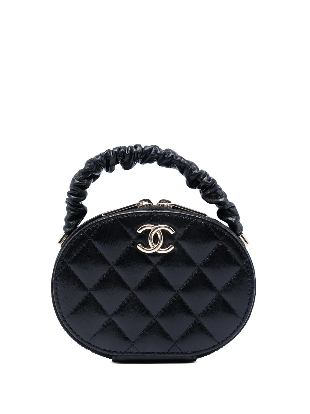 CHANEL Pre-Owned Clutch CC ovale in pelle di agnello trapuntata con manico 2021 - Nero