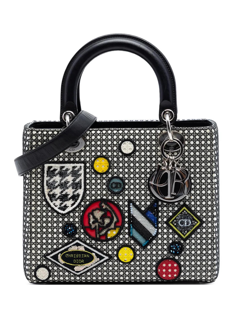Christian Dior Pre-Owned 2016 mittelgroße Lady Dior Umhängetasche mit Mesh-Microcannage-Patches - Schwarz