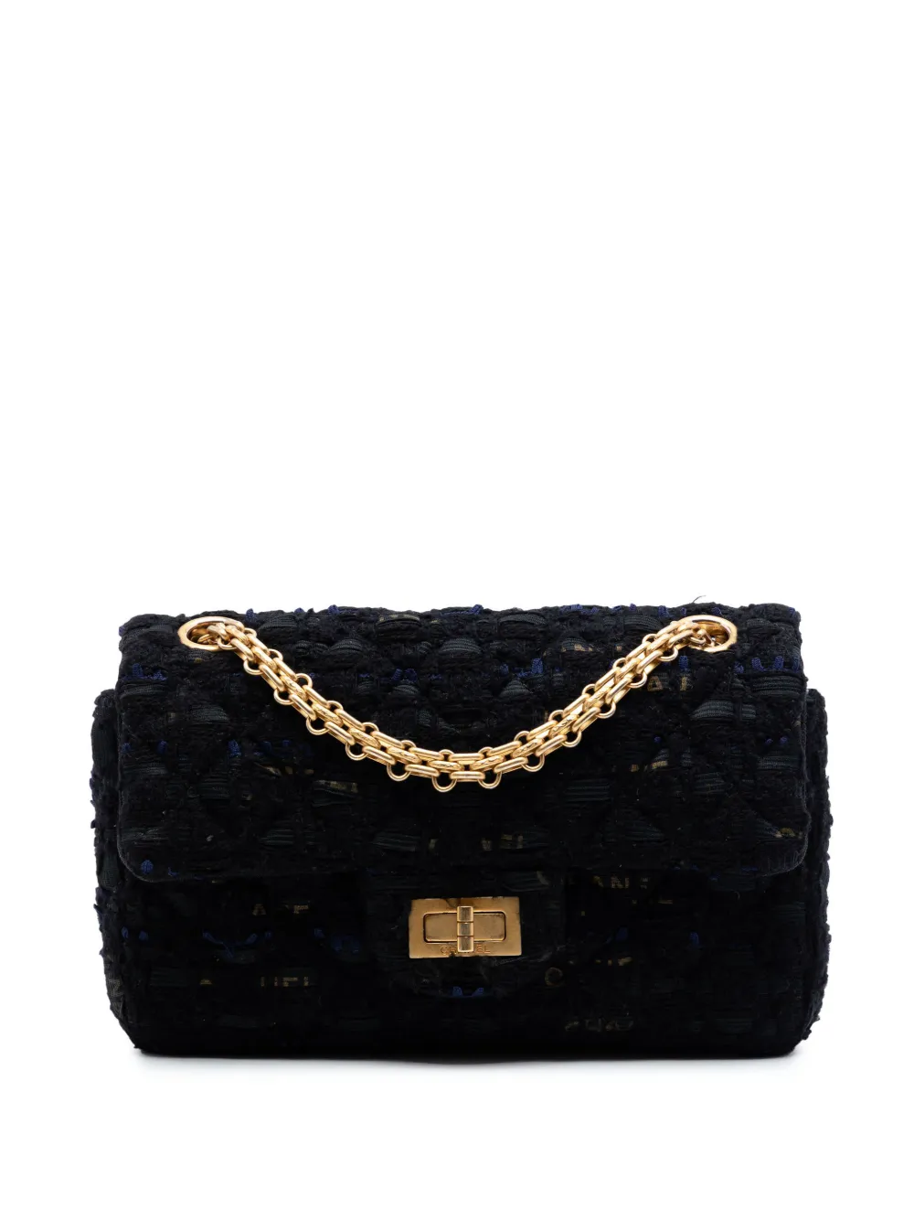 CHANEL Pre-Owned Borsa a spalla Reissue 2.55 in tweed trapuntato con battente 224 2020 - Nero
