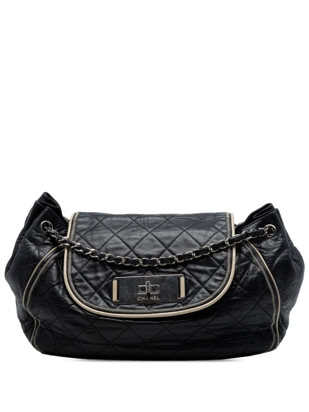 CHANEL Pre-Owned Borsa a spalla East West Mademoiselle Flap trapuntata in pelle di agnello 2008-2009 - Nero
