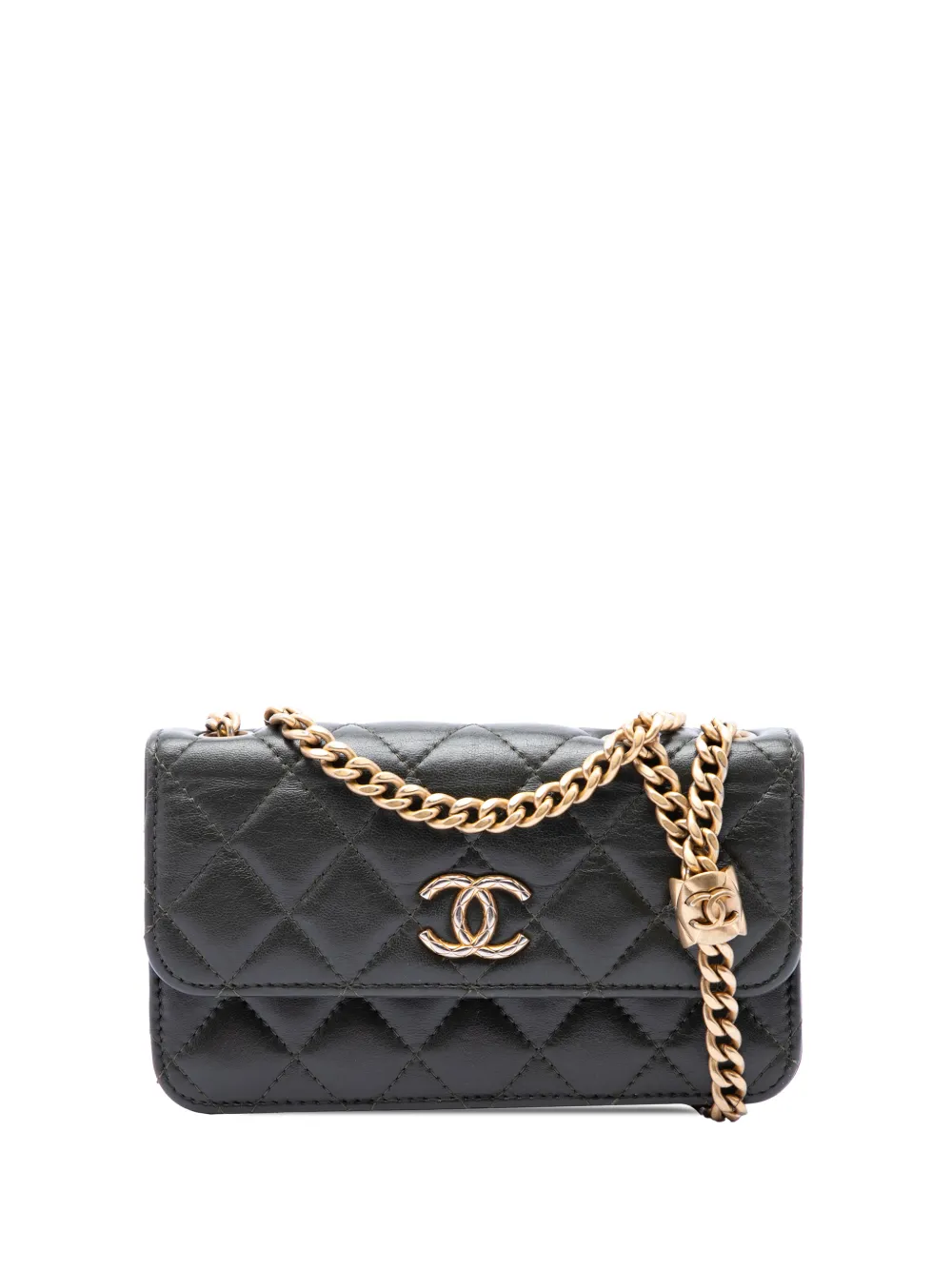 CHANEL Pre-Owned Pouch per smartphone CC in pelle di agnello trapuntata con catena 2021-2026 - Grigio