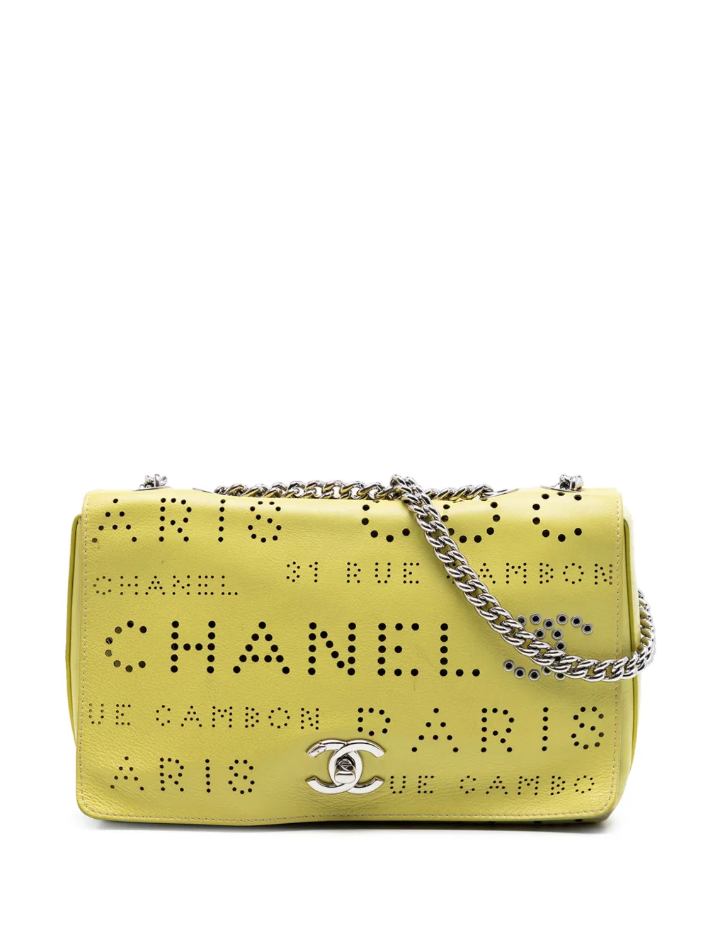 CHANEL Pre-Owned 2019 Perforated Calfskin Logo Eyelet Flap crossbody bag - Yellow