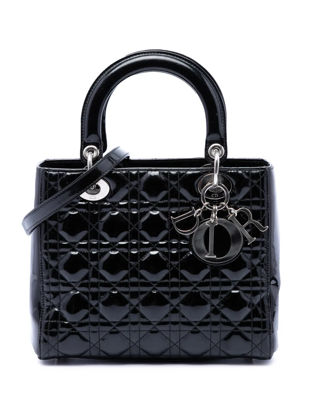 Christian Dior Pre-Owned 2010 Medium Patent Cannage Lady Dior satchel - Black