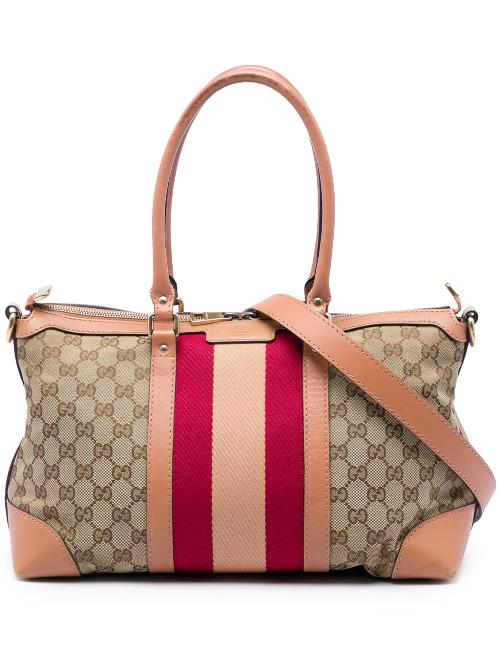 Pre-owned Gucci 2016-2026 Gg Canvas Web Satchel In Neutral