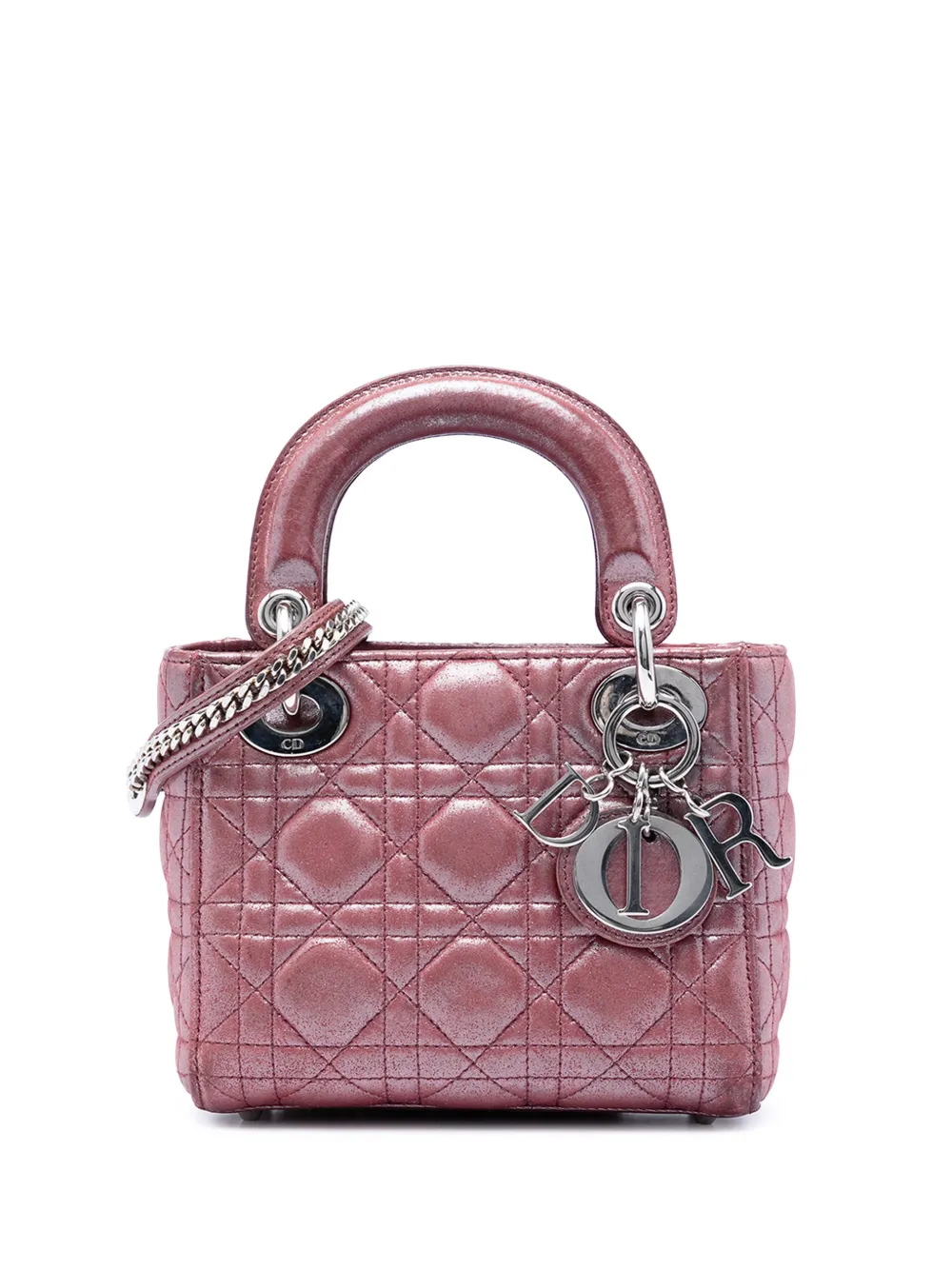 Christian Dior Pre-Owned 2015 Mini Iridescent Lambskin Cannage Lady Dior satchel - Pink