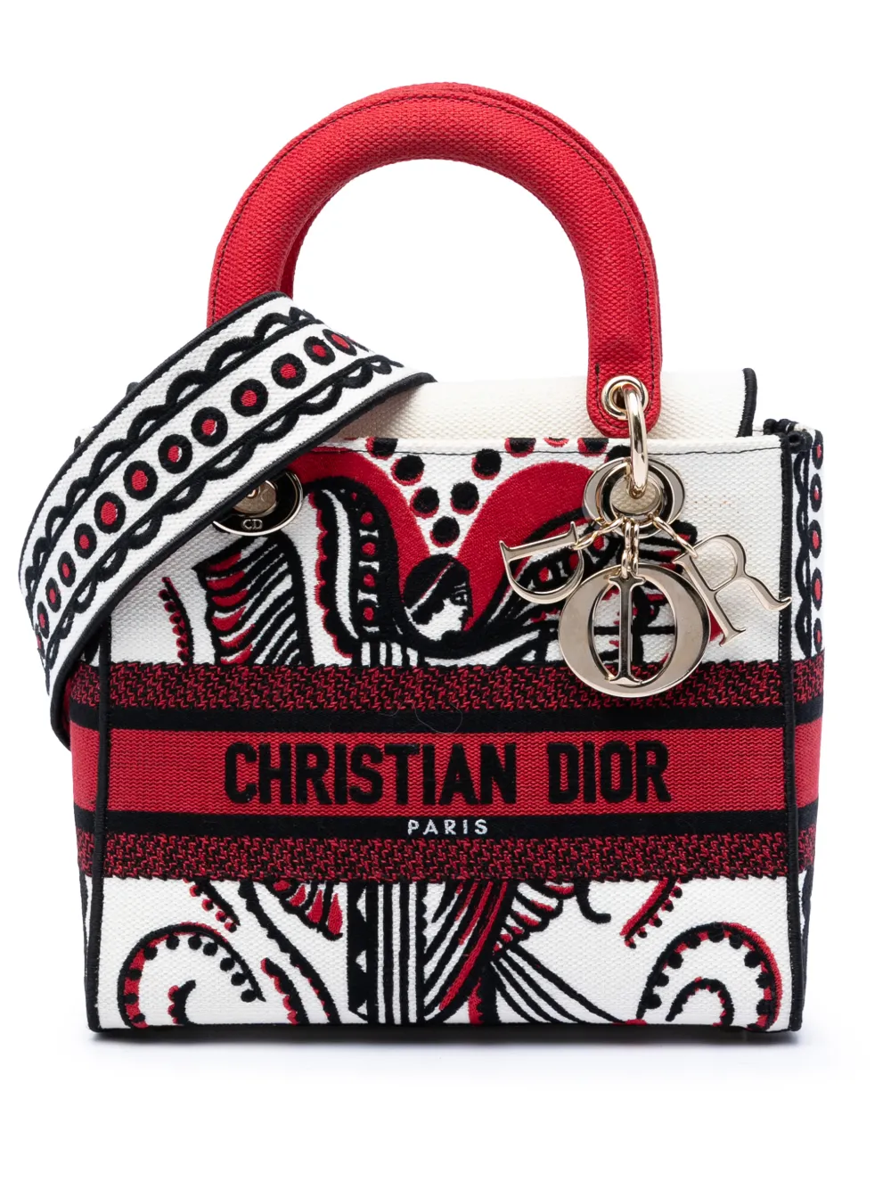 Christian Dior Pre-Owned 2021 Medium Embroidered Canvas Cupidon Lady D Lite satchel - White