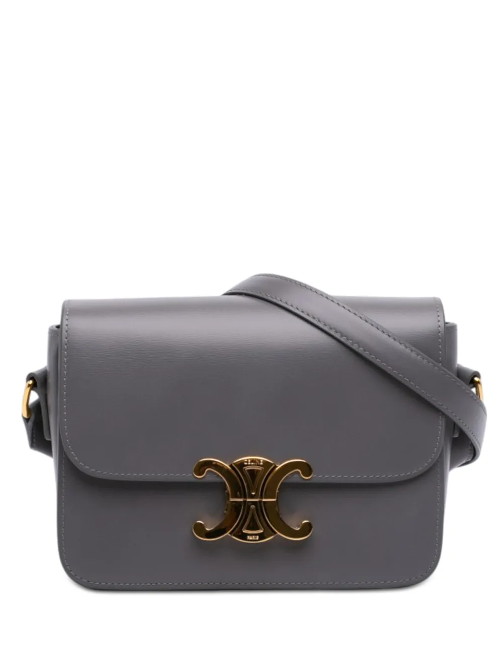 Celine Pre-Owned Borsa a tracolla Triomphe in pelle di vitello lucida 2024 - Grigio