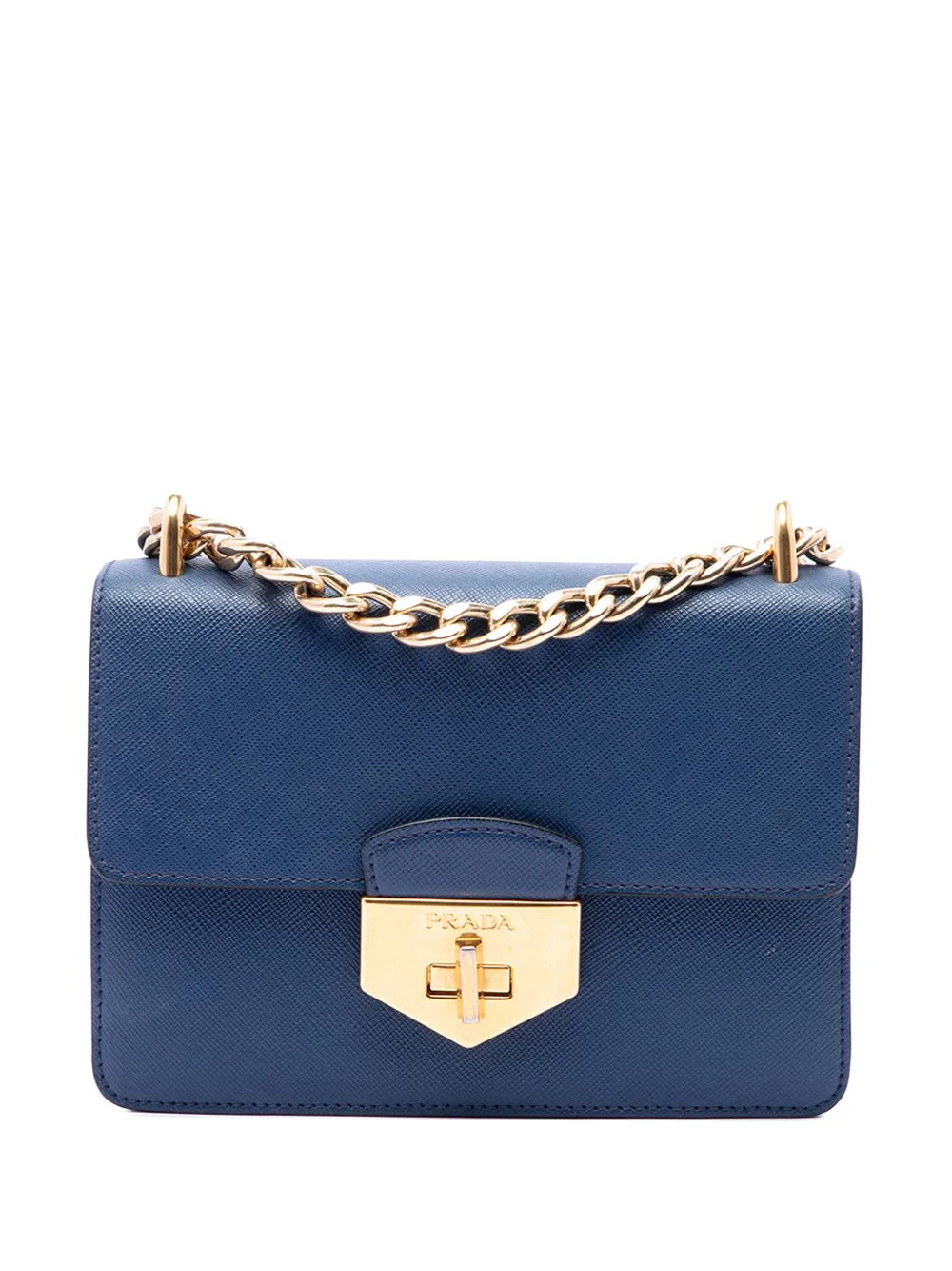 Prada Pre-Owned Borsa a tracolla in pelle Saffiano Lux con chiusura a girello e catena 2013-2026 - Blu