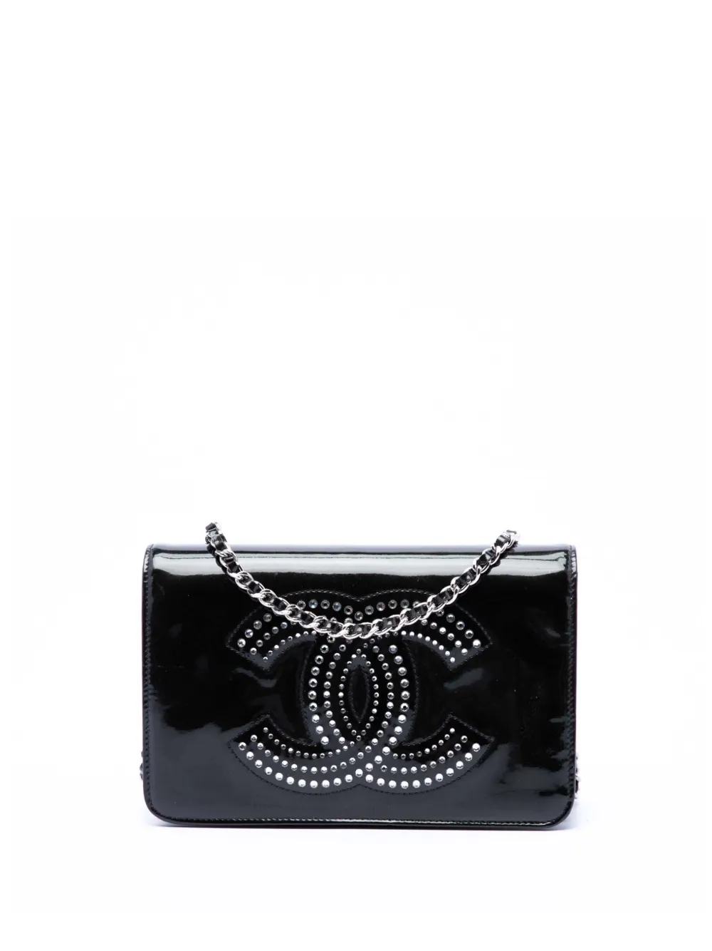CHANEL Pre-Owned Borsa a tracolla CC con strass, catena e finitura verniciata 2009-2010 - Nero