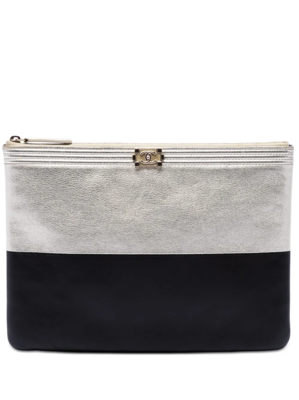 CHANEL Pre-Owned Clutch Boy O Case media in pelle di capra bicolore 2015-2016 - Nero