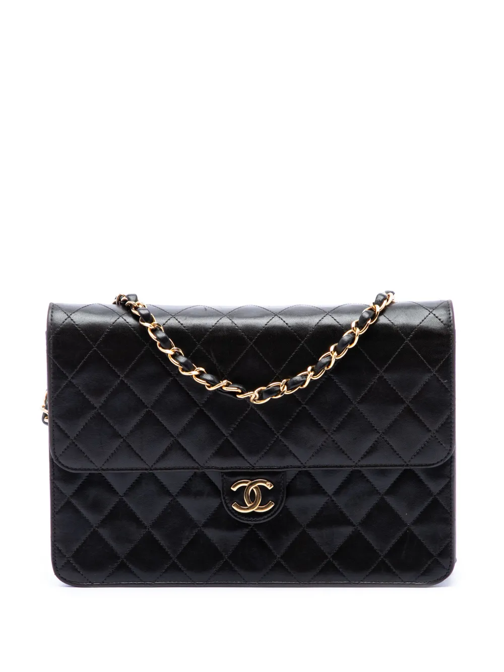 CHANEL Pre-Owned Borsa a spalla CC media in pelle di agnello trapuntata con battente 1997-1999 - Nero