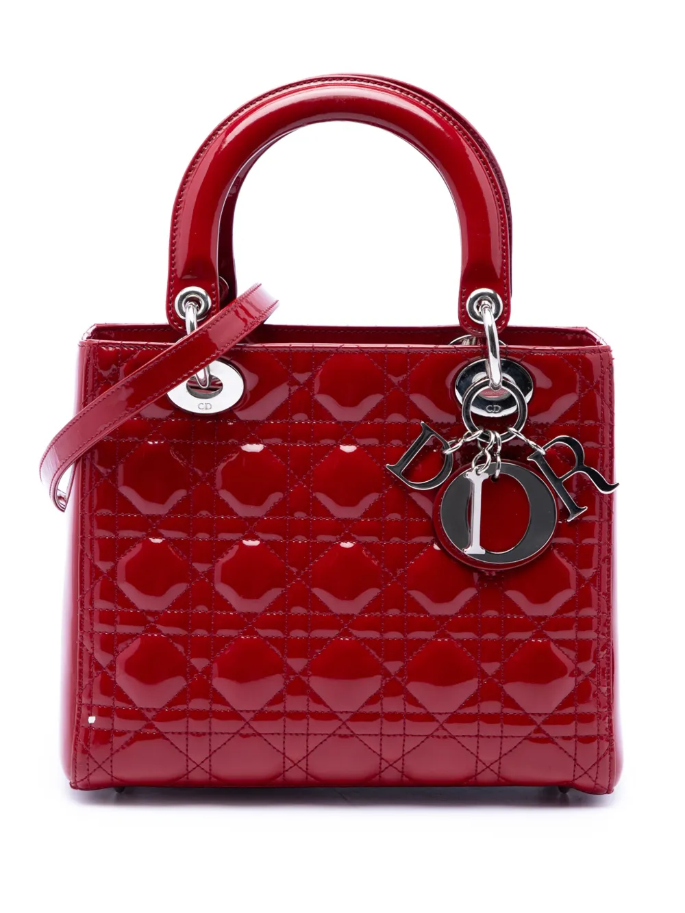 Christian Dior Pre-Owned Borsa a tracolla Lady Dior media con motivo Cannage e finitura lucida 2011 - Rosso