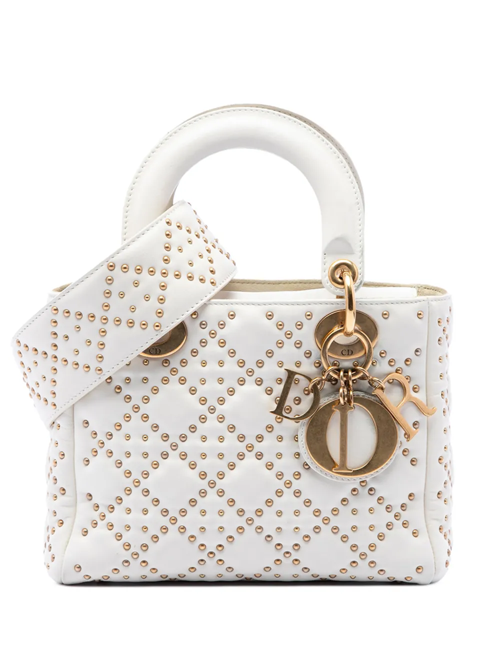 Christian Dior Pre-Owned 2017 mini Cannage Lady Dior Satchel-Tasche mit Nieten - Weiß
