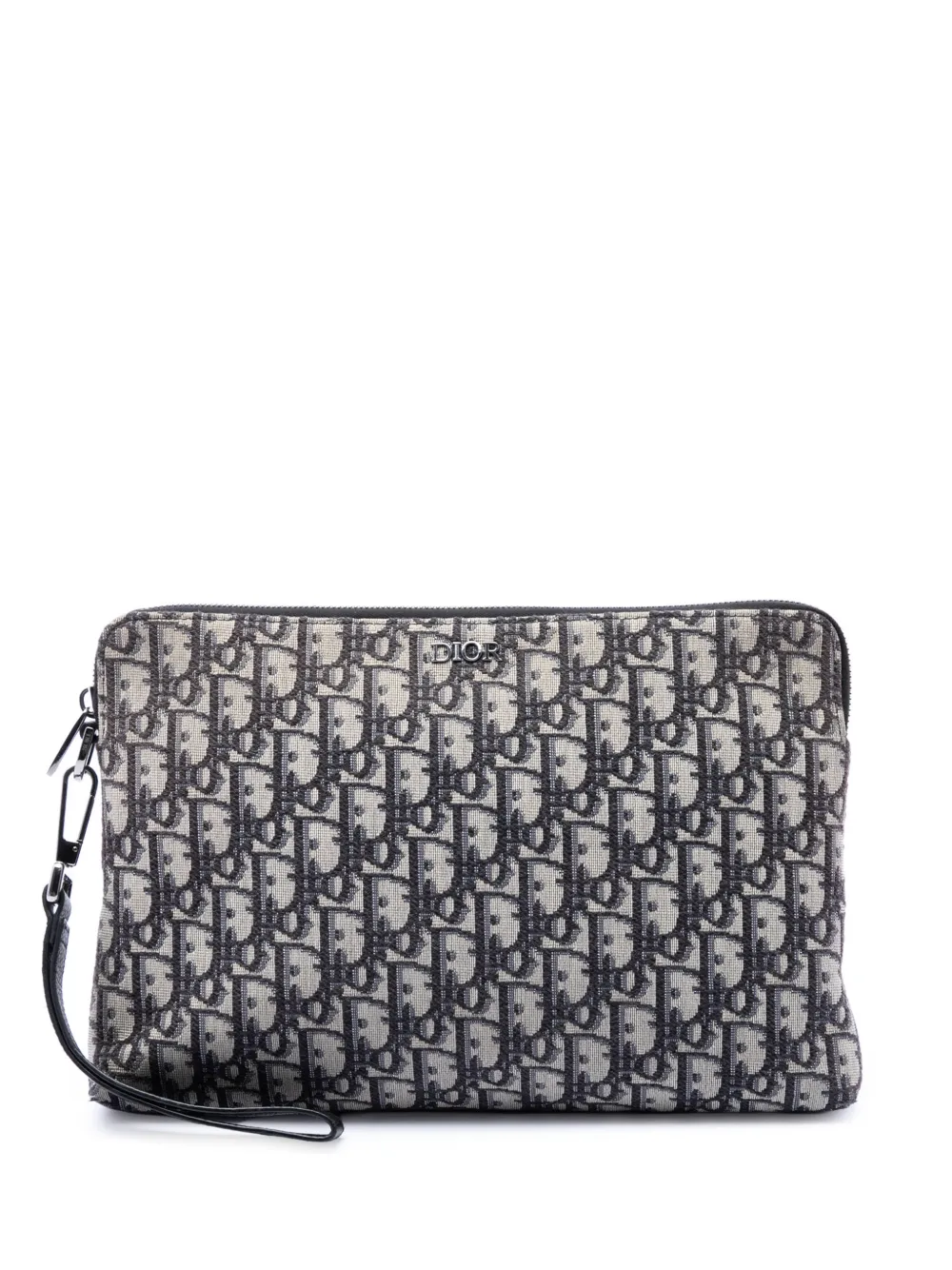 Christian Dior Pre-Owned Clutch A4 con zip in tela con motivo Oblique 2020 - Nero