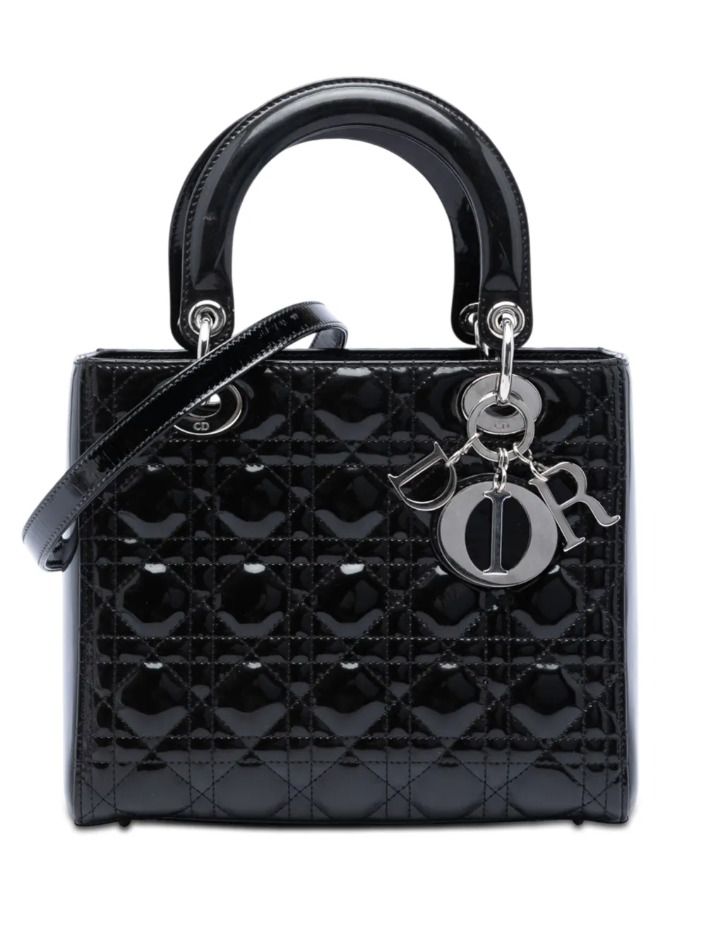 Christian Dior Pre-Owned 2011 Medium Patent Cannage Lady Dior satchel - Black