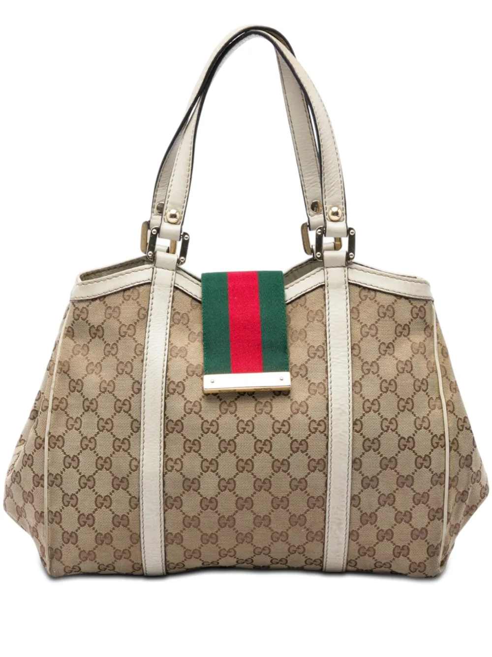 Gucci Pre-Owned Borsa tote New Ladies in tela GG con decorazione Web 2016-2026 - Bianco