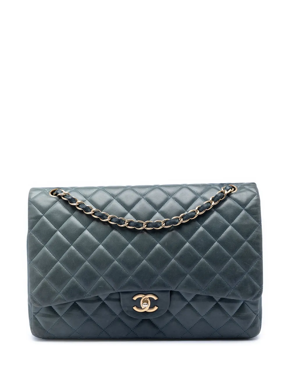 CHANEL Pre-Owned Borsa a spalla Classic media in pelle di agnello con battente 2009-2010 - Blu