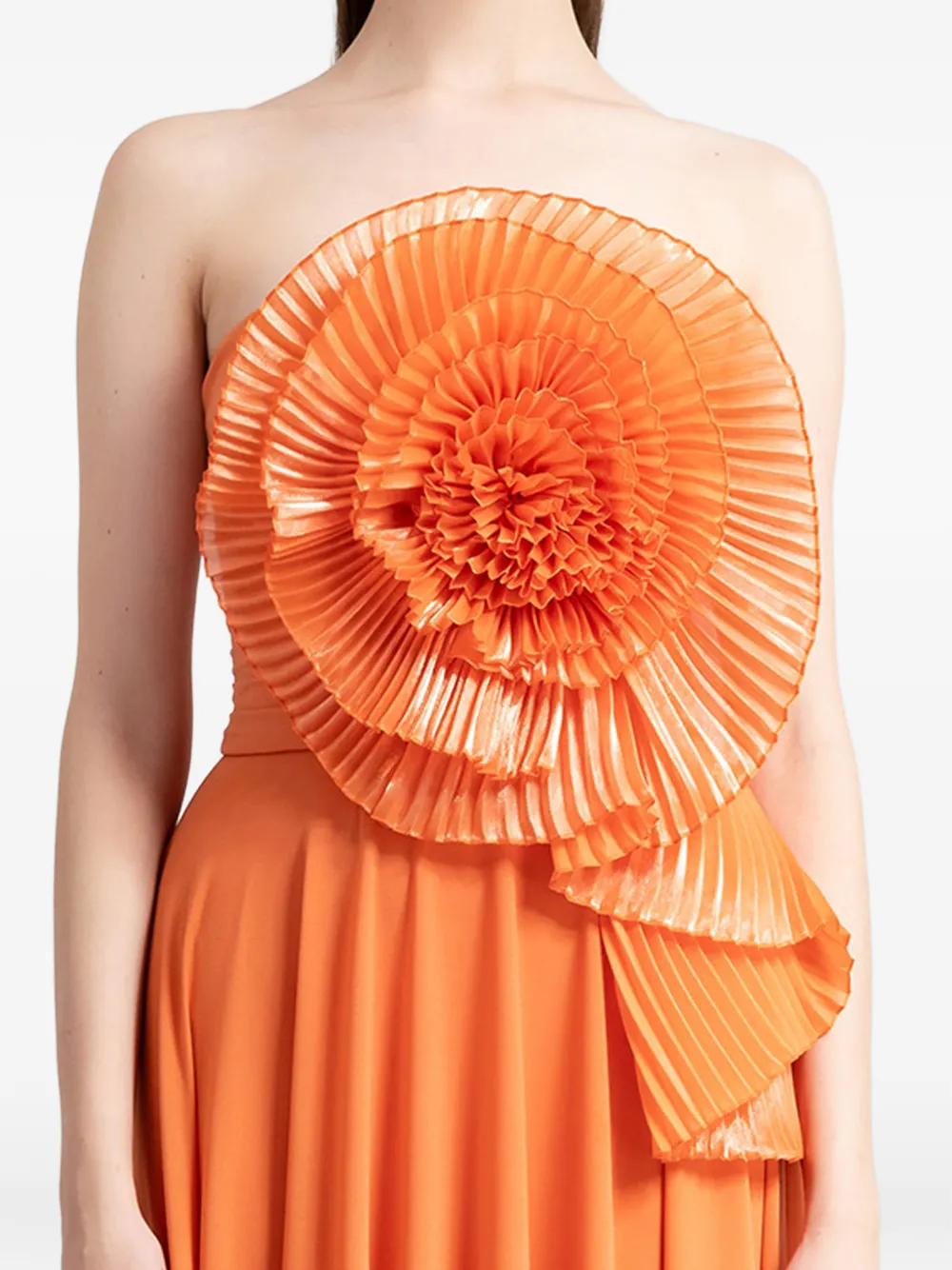 Gemy Maalouf Strapless jurk met bloemapplicatie Oranje