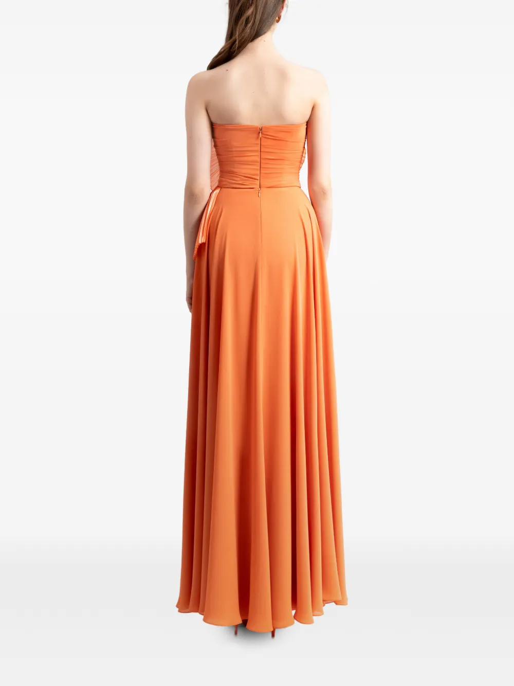 Gemy Maalouf Strapless jurk met bloemapplicatie Oranje