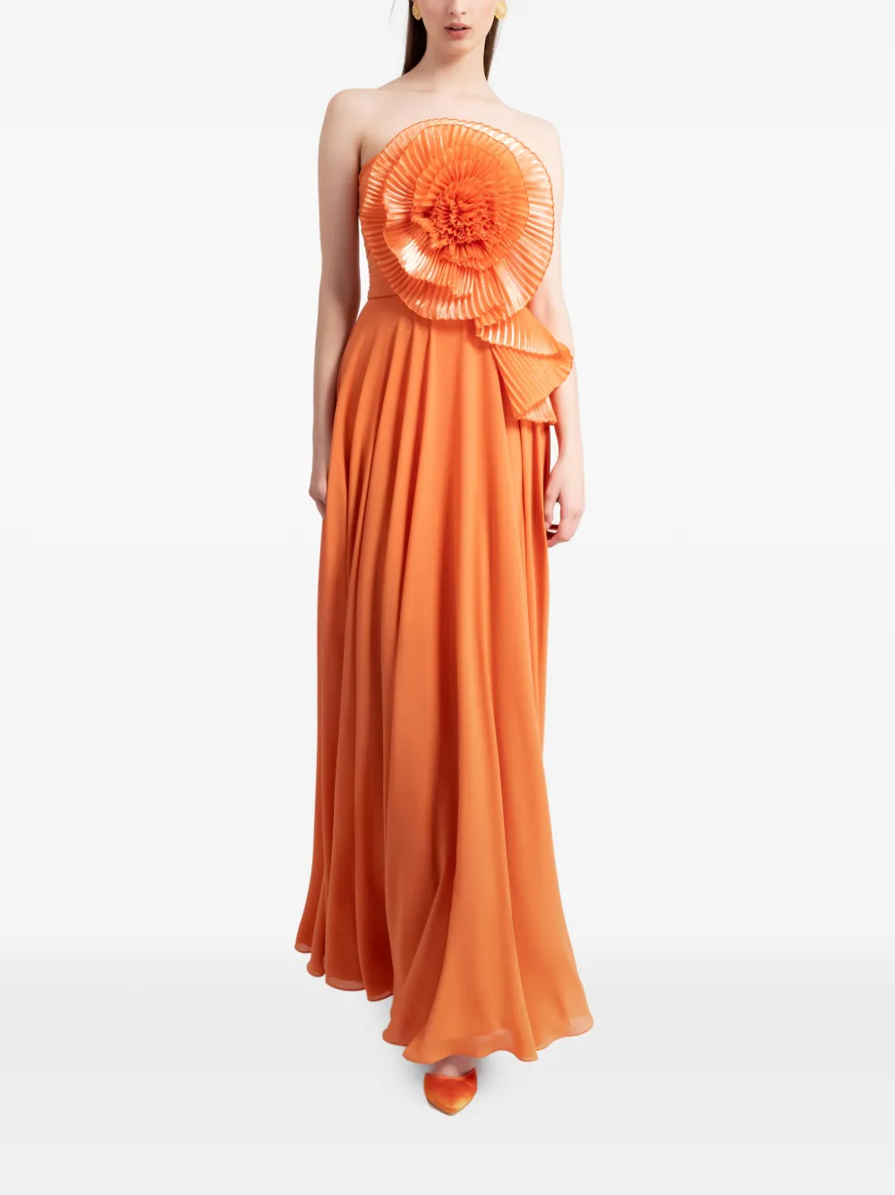 Gemy Maalouf Strapless jurk met bloemapplicatie Oranje