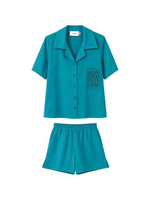 Isolda Conjunto de short e camisa com bolso em crochê