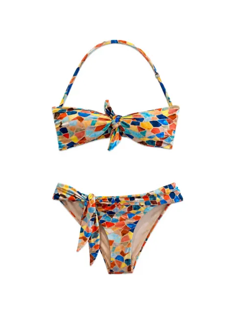 Isolda Scrunchy mosaic-print bow-detail bikini