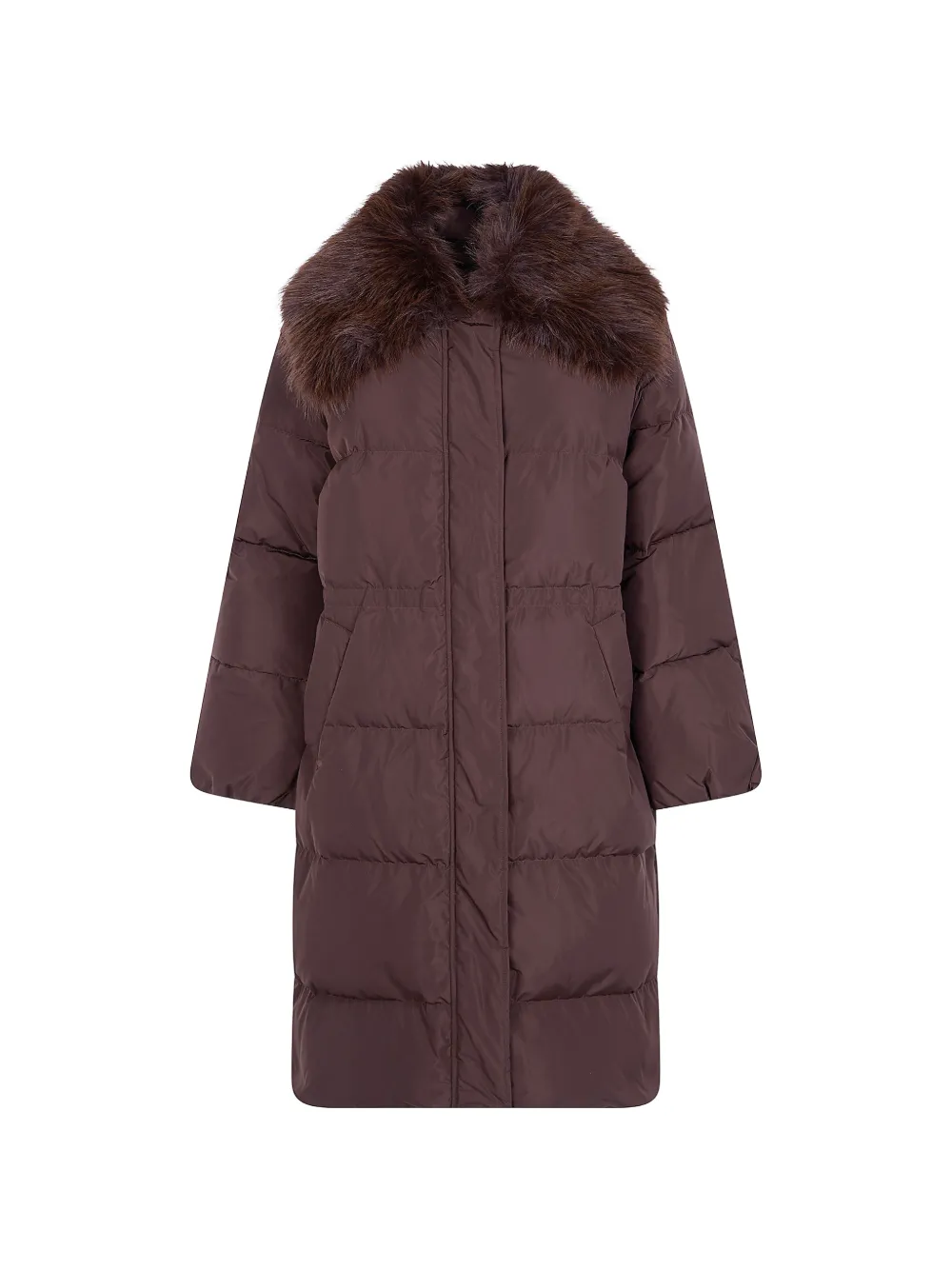 TWINSET faux-fur collar padded coat - Marrone