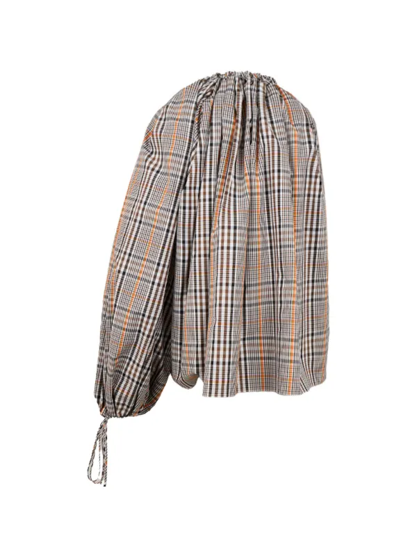 A.W.A.K.E. Mode One-shoulder Checked Blouse in Neutrals