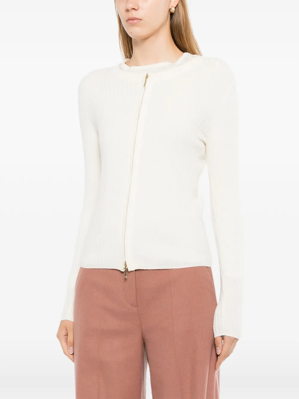 N.Peal Geribbeld vest met rits Beige