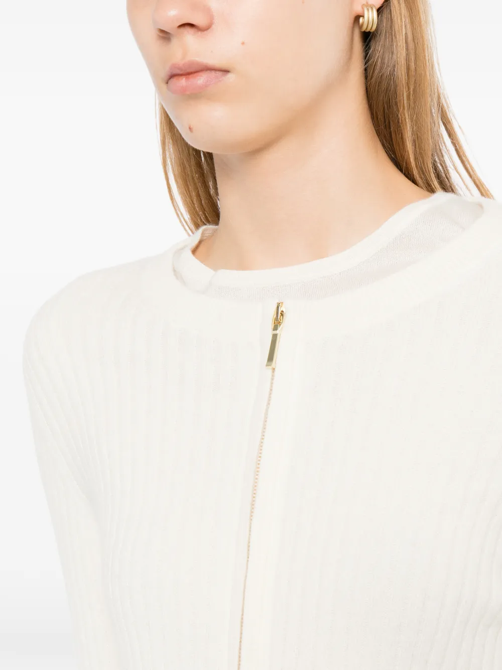 N.Peal Geribbeld vest met rits Beige