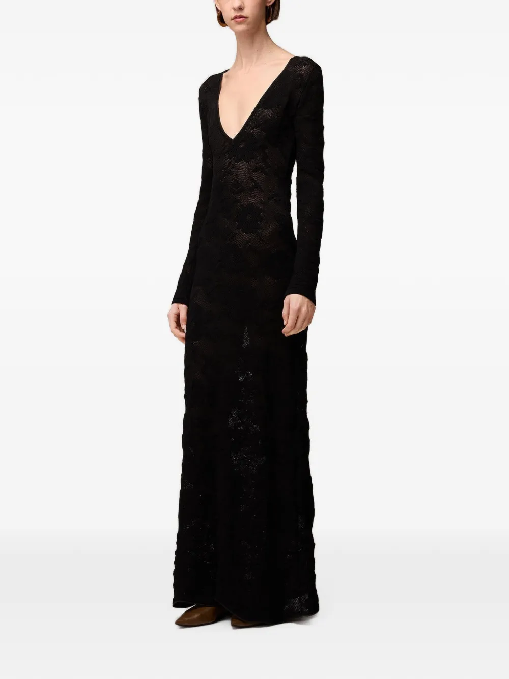 RETORI Gebreide maxi-dress met bloemenkant Zwart