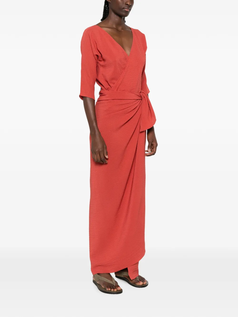 Cortana Genara Wrap-style Tied-waist Maxi Dress in Red, view 3