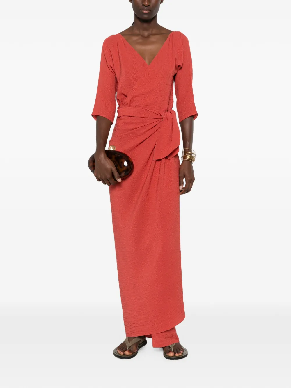 Cortana Genara Wrap-style Tied-waist Maxi Dress in Red, view 2