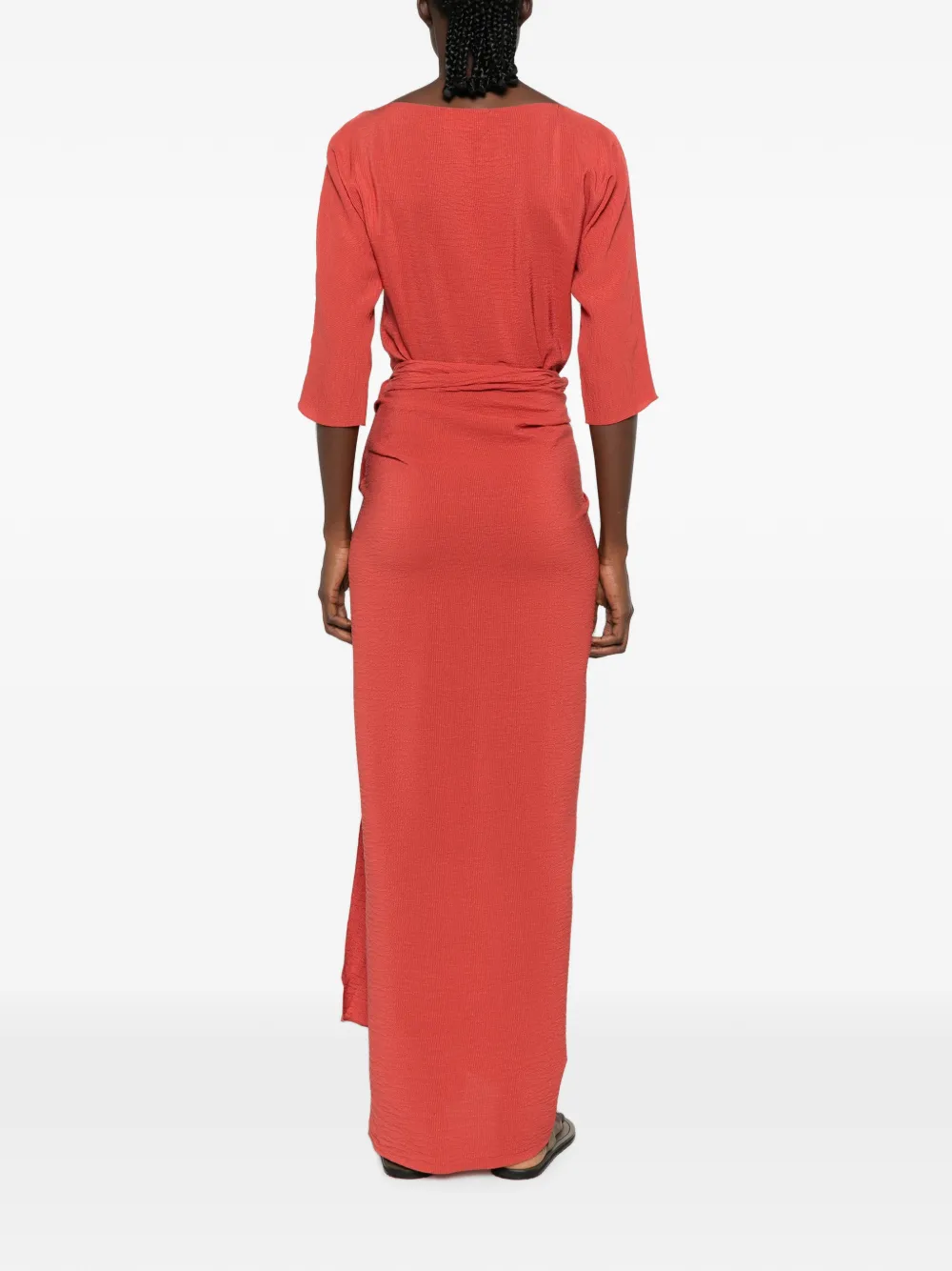 Cortana Genara Wrap-style Tied-waist Maxi Dress in Red, view 4