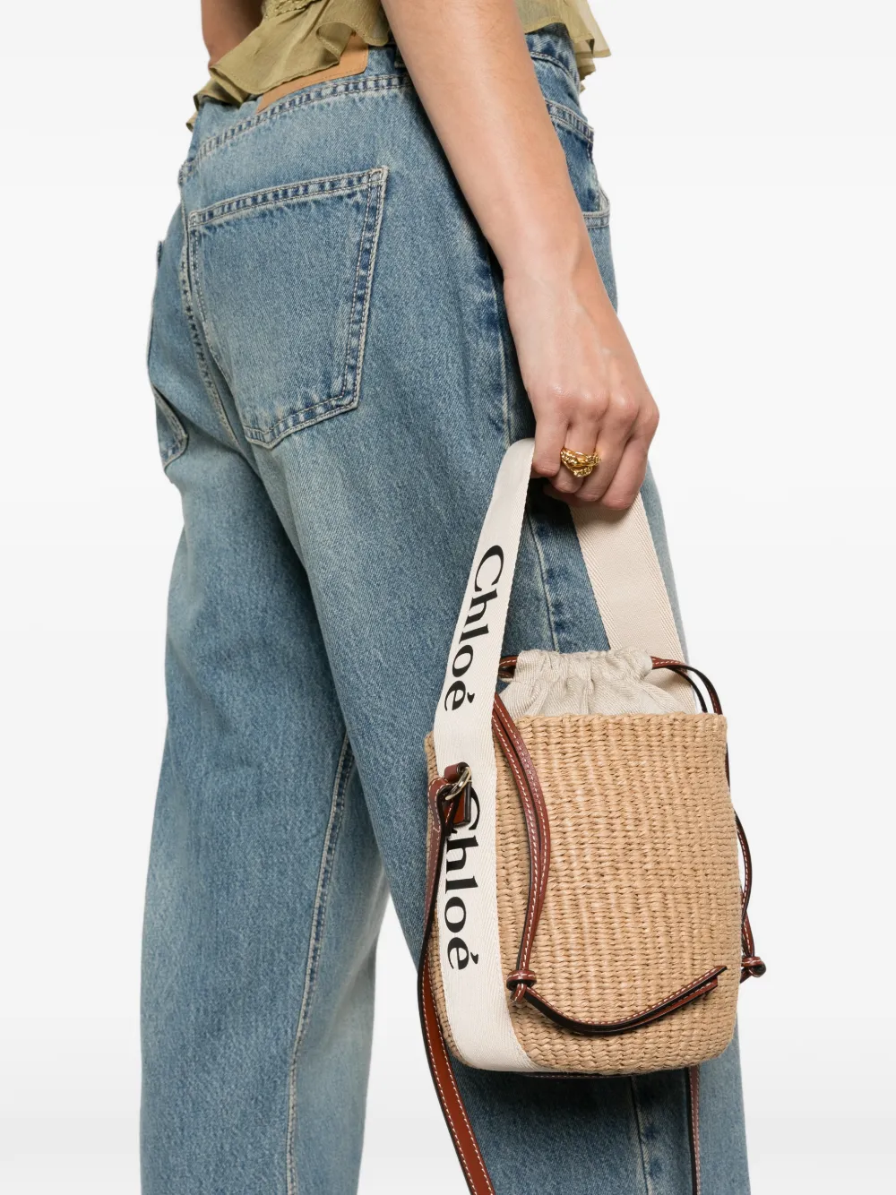Chloé Woody kleine basket shopper Beige