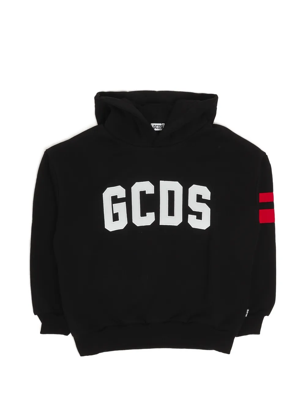 Gcds Kids logo-appliqué striped-sleeve hoodie - Nero