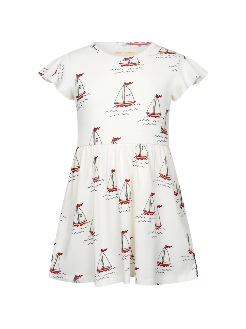 Mini Rodini sailboat-print flutter-sleeve dress - Bianco