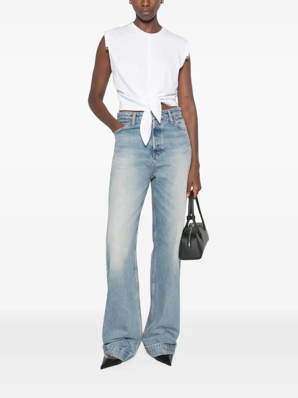 Elisabetta Franchi Gewatteerd T-shirt met geknoopt detail Wit