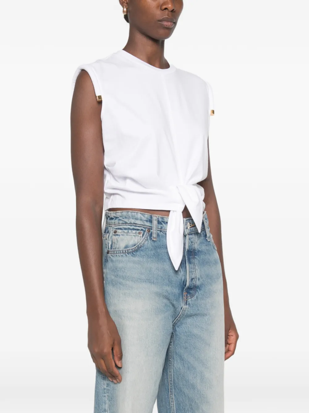 Elisabetta Franchi Gewatteerd T-shirt met geknoopt detail Wit