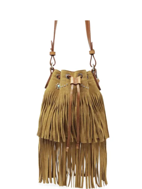 Htc Los Angeles Janis Fringes studded suede bucket bag